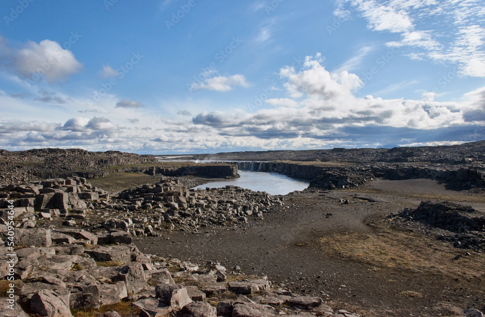 Landscape with volcanic rocks at Selfoss waterfall, Northern Iceland, Europe. Landscape with volcanic rocks at Selfoss waterfall, Northern Iceland, Europe.