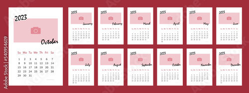 calendar for business red color. Monthly calendar for 2023 year.