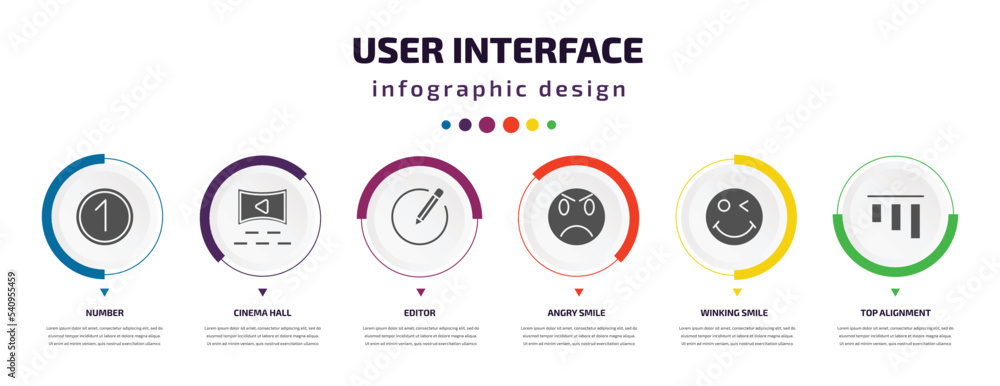 user interface infographic element with icons and 6 step or option ...