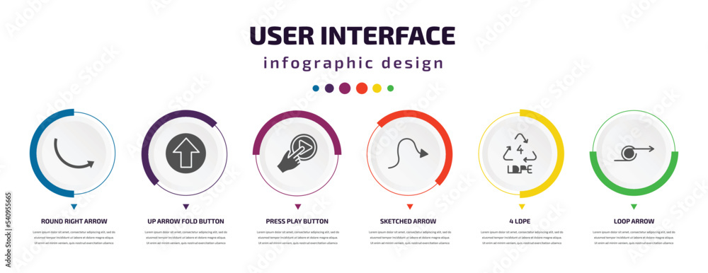 user interface infographic element with icons and 6 step or option ...