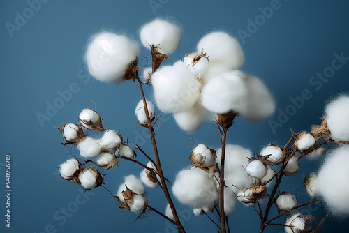 Cotton crop on blue background