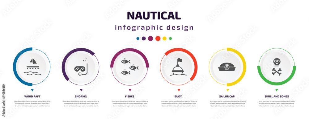 nautical infographic element with icons and 6 step or option. nautical ...