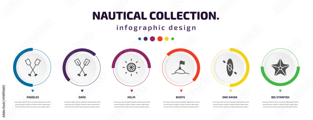 nautical collection. infographic element with icons and 6 step or option. nautical collection. icons such as paddles, oars, helm, buoys, one kayak, big starfish vector. can be used for banner, info nautical collection. infographic element with icons and 6 step or option. nautical collection. icons such as paddles, oars, helm, buoys, one kayak, big starfish vector. can be used for banner, info