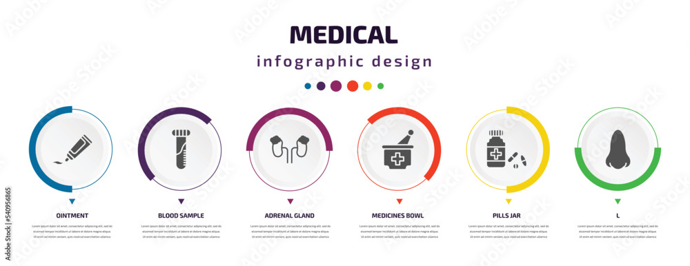 medical infographic element with icons and 6 step or option. medical icons such as ointment, blood sample, adrenal gland, medicines bowl, pills jar, l vector. can be used for banner, info graph, medical infographic element with icons and 6 step or option. medical icons such as ointment, blood sample, adrenal gland, medicines bowl, pills jar, l vector. can be used for banner, info graph,