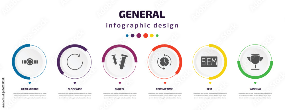 general infographic element with icons and 6 step or option. general icons such as head mirror, clockwise, dyupel, rewind time, sem, winning vector. can be used for banner, info graph, web, general infographic element with icons and 6 step or option. general icons such as head mirror, clockwise, dyupel, rewind time, sem, winning vector. can be used for banner, info graph, web,