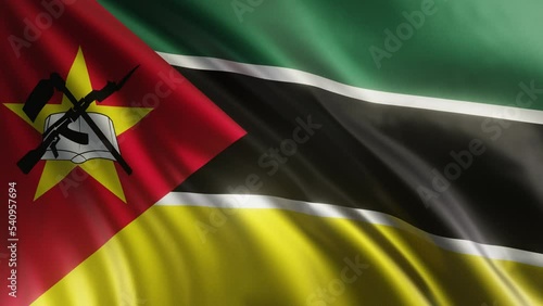 The waving flag of Mozambique in the best quality with a slow motion fabric texture. 4K loop animation.