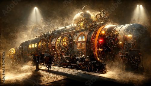 Vászonkép AI generated image of a steampunk railway engine