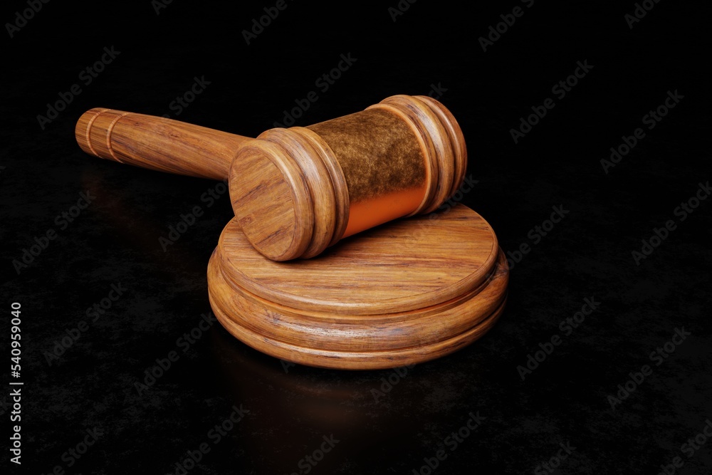 Judge's wooden gavel isolated on black background. 3D illustration
Judge's wooden gavel isolated on black background. 3D illustration