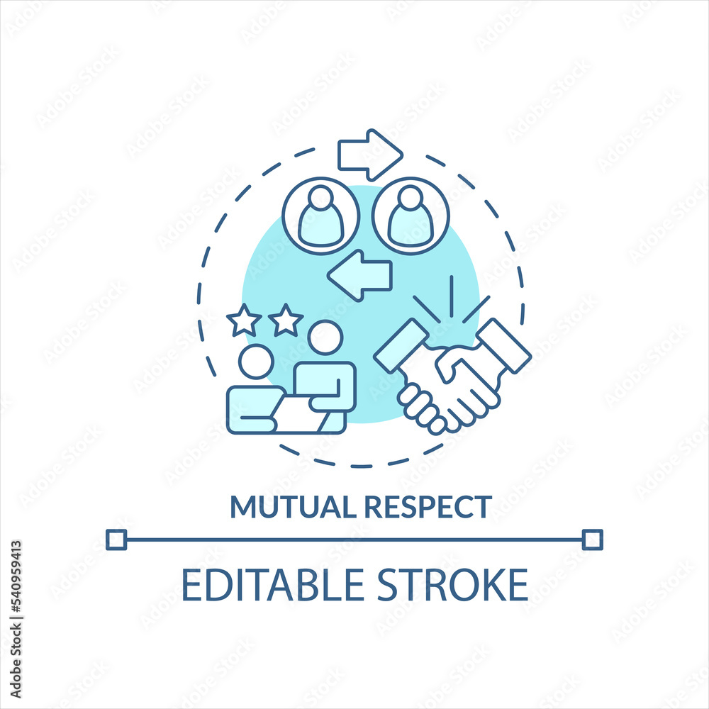Mutual respect in workplace turquoise concept icon. Worker employer relationship abstract idea thin line illustration. Isolated outline drawing. Editable stroke. Arial, Myriad Pro-Bold fonts used - obrazy, fototapety, plakaty 