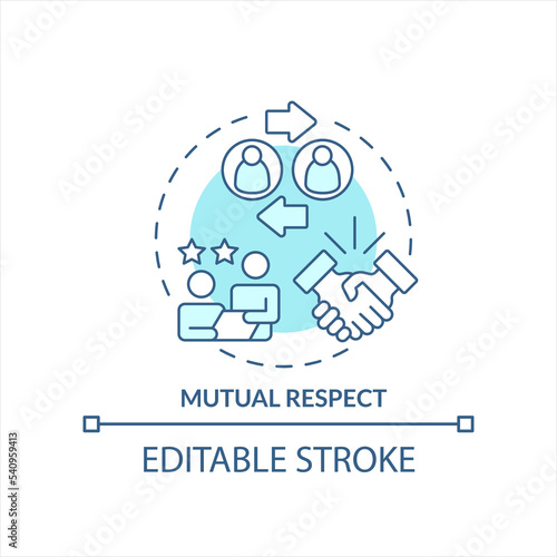 Mutual respect in workplace turquoise concept icon. Worker employer relationship abstract idea thin line illustration. Isolated outline drawing. Editable stroke. Arial, Myriad Pro-Bold fonts used