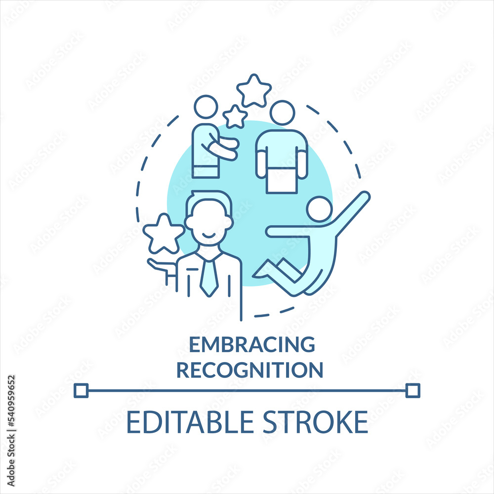Embracing recognition turquoise concept icon. Employees engagement ...