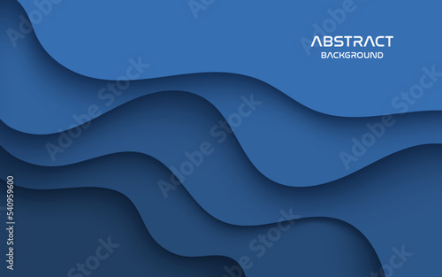 Multi layers blue color texture 3D papercut layers in gradient vector banner. Abstract paper cut art background design for website template. Topography map concept or smooth origami paper cut