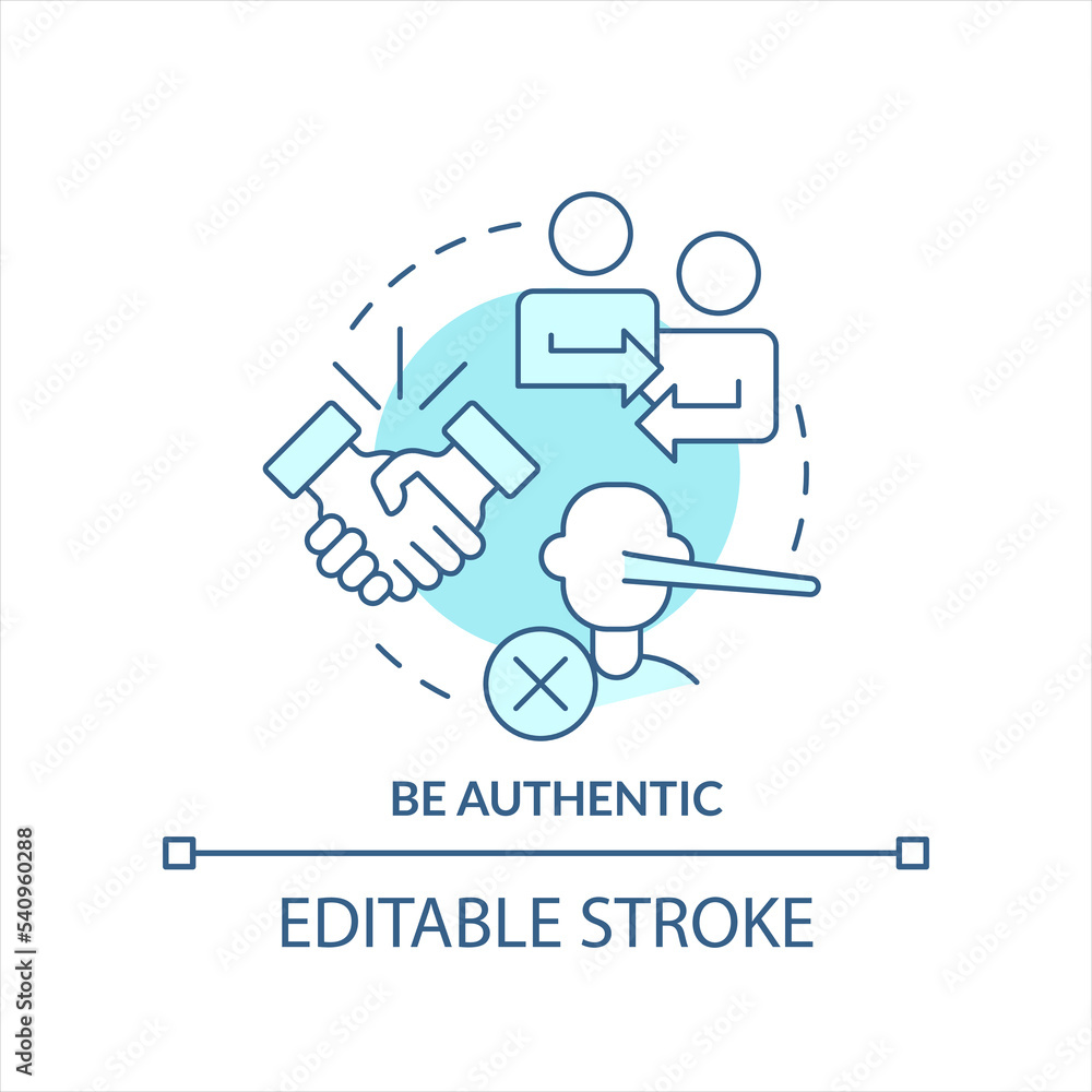 Be authentic with employees turquoise concept icon. Build trustful work relationship abstract idea thin line illustration. Isolated outline drawing. Editable stroke. Arial, Myriad Pro-Bold fonts used