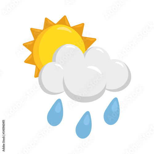 Sun Behind Rain Cloud Sign Emoji Icon Illustration. Weather Vector Symbol Emoticon Design Clip Art Sign Comic Style.