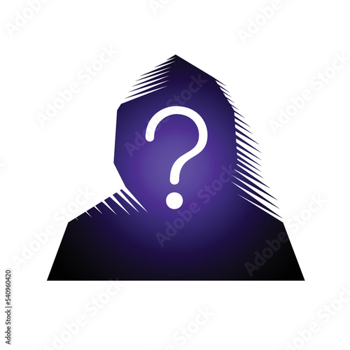 The avatar is hooded, indicated by a question mark. Anonymous, unauthorized user. Isolated vector illustration