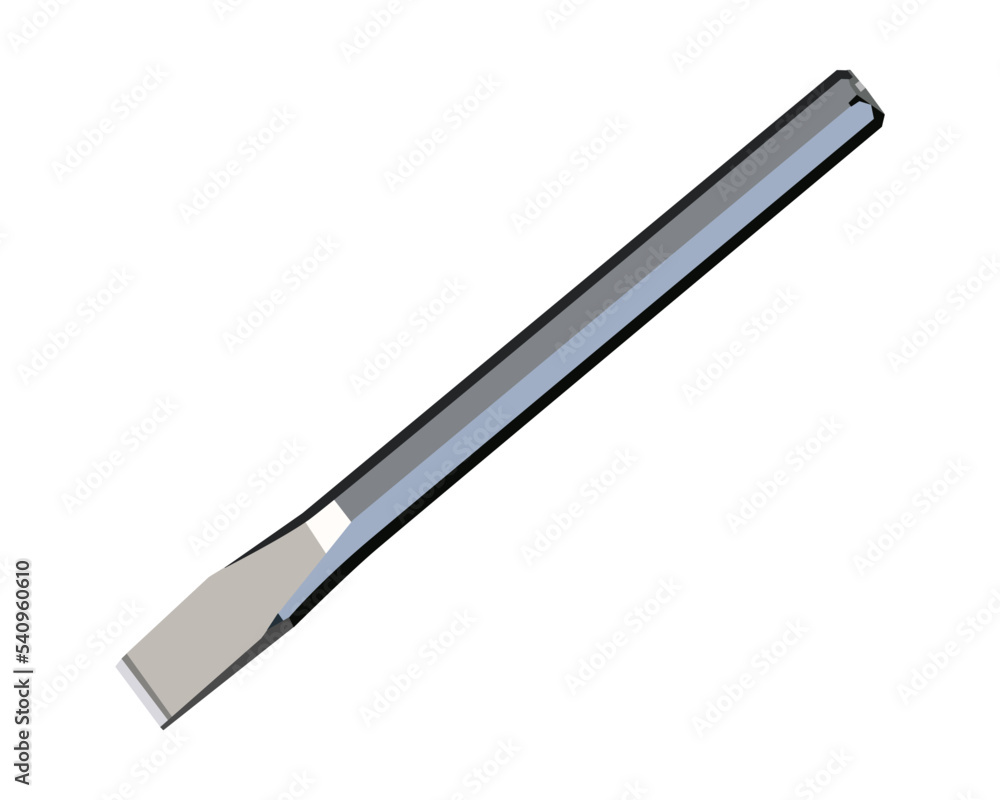 Vector Illustration Cold Chisel 23 x 200mm, Chrome Vanadium alloy steel, Phosphate sunk finish isolated on white background. Carpentry hand tools Vector Illustration Cold Chisel 23 x 200mm, Chrome Vanadium alloy steel, Phosphate sunk finish isolated on white background. Carpentry hand tools