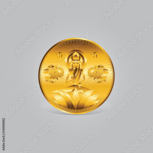 Golden coins of Goddess Laxmi lakshmi for Indian Dhanteras worship Diwali festival celebration creative photo