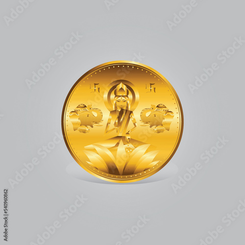 Golden coins of Goddess Laxmi lakshmi for Indian Dhanteras worship Diwali festival celebration creative