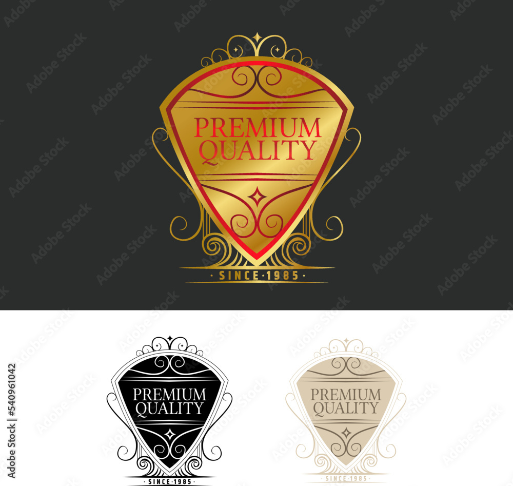 Obraz premium 12 Labels and Logotypes design set. Retro Typography, Premium Quality design. Badges, Logos, Borders, Arrows, Icons.