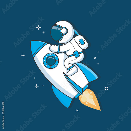 Spaceman On Rocket Cute Illustration