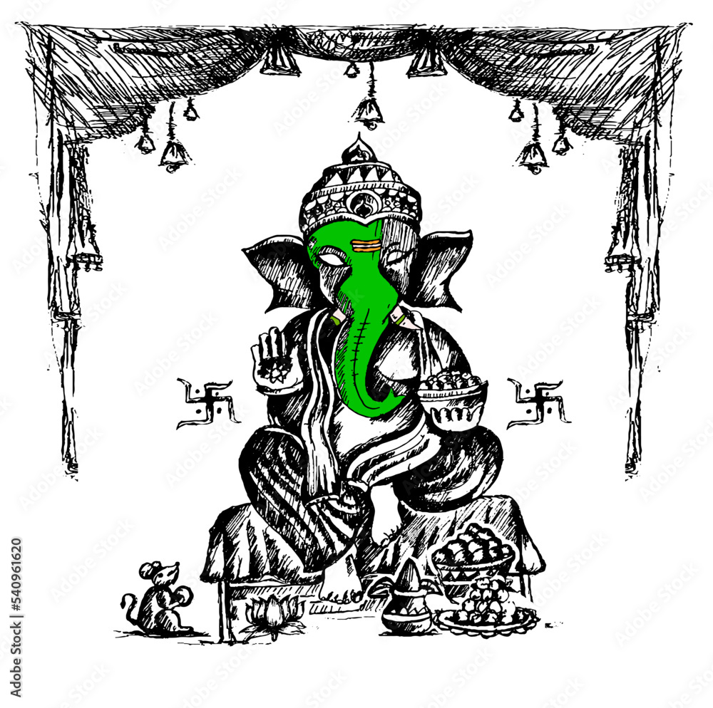 Ganesha Sketch Drawing Mahadeva, modern ganesh art, png | PNGEgg