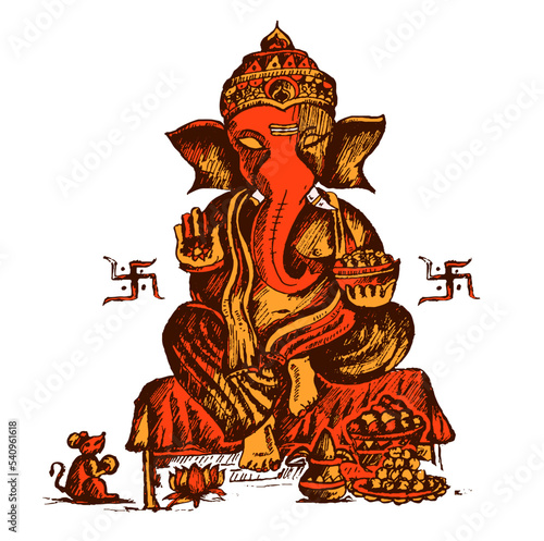 Lord Ganesha sketch and  Illustration for Happy Ganesh Chaturthi
