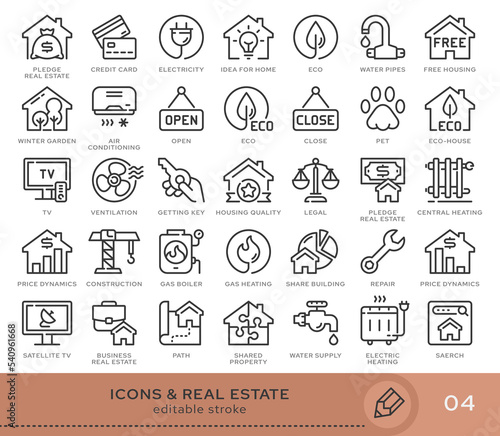 Set of conceptual icons. Vector icons in flat linear style for web sites, applications and other graphic resources. Set from the series - Real Estate. Editable stroke icon.