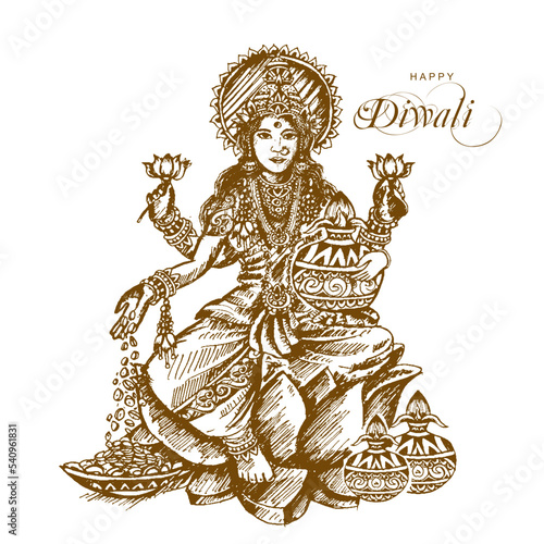 God laxmi for diwali festival. Its a Vector illustrtaion . she is the goddess of wealth, fortune, power, beauty, fertility and prosperity, and associated with Maya ("Illusion").
