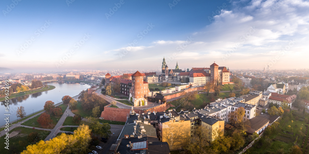 Cracow / Kraków at sunrise aerial panorama. - obrazy, fototapety, plakaty 