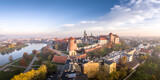 Cracow / Kraków at sunrise aerial panorama.