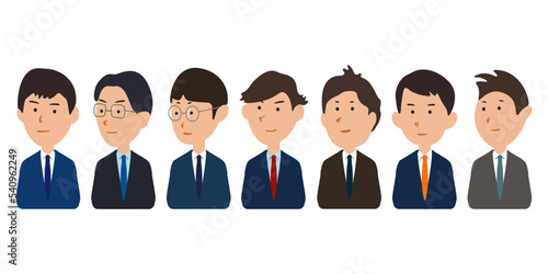 婚活パーティー、街コンのスーツ姿の男性陣、ベクターイラストアイコン素材