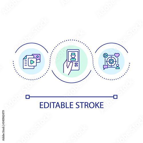 Healthcare social media loop concept icon. Online doctor. Content marketing. Medical digital strategy abstract idea thin line illustration. Isolated outline drawing. Editable stroke. Arial font used