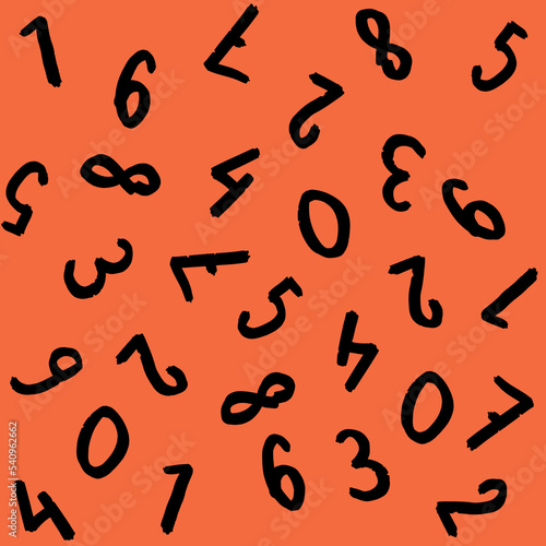 template with the image of keyboard symbols. a set of numbers. Surface template. red orange background. Square image.