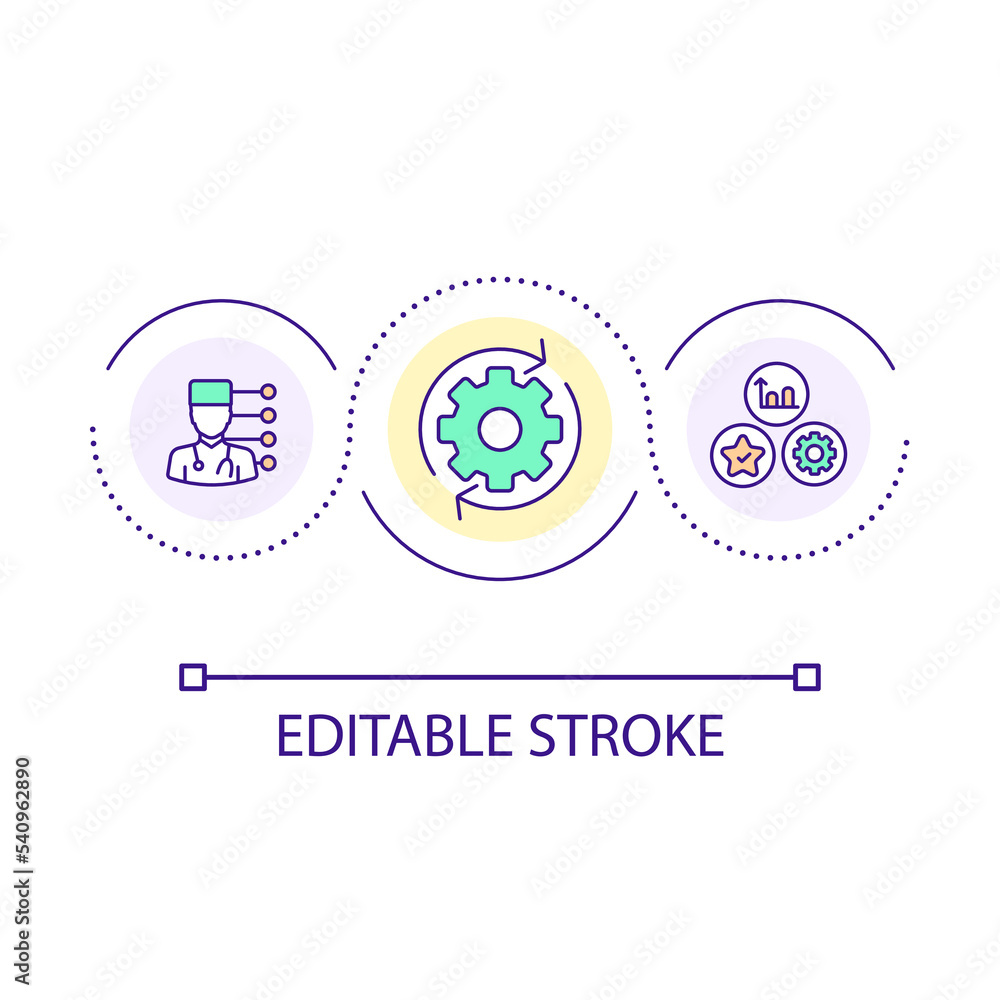 Healthcare professionals loop concept icon. Hospital worker. Health care provider. Medical community abstract idea thin line illustration. Isolated outline drawing. Editable stroke. Arial font used Healthcare professionals loop concept icon. Hospital worker. Health care provider. Medical community abstract idea thin line illustration. Isolated outline drawing. Editable stroke. Arial font used