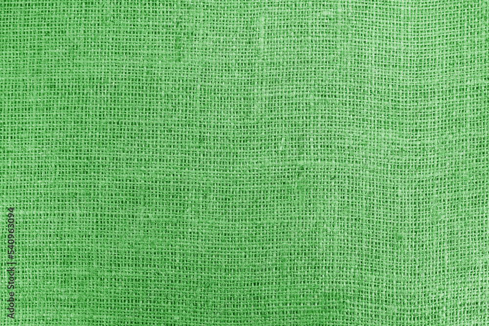 Fototapeta premium Green canvas texture with real linen threads on canvas