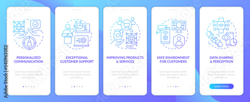 Involve IoT for business reasons blue gradient onboarding mobile app screen. Walkthrough 5 steps graphic instructions with linear concepts. UI, UX, GUI template. Myriad Pro-Bold, Regular fonts used
