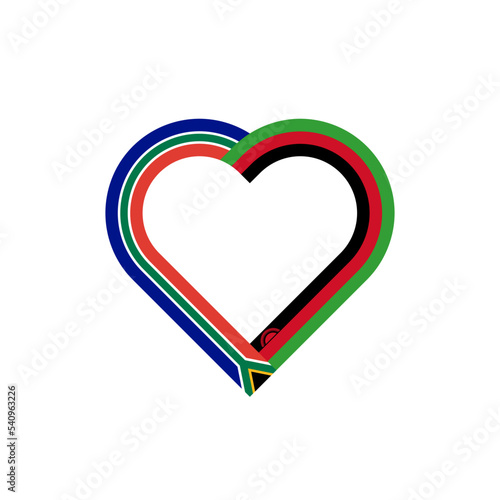 friendship concept. heart ribbon icon of south africa and malawi flags. vector illustration isolated on white background