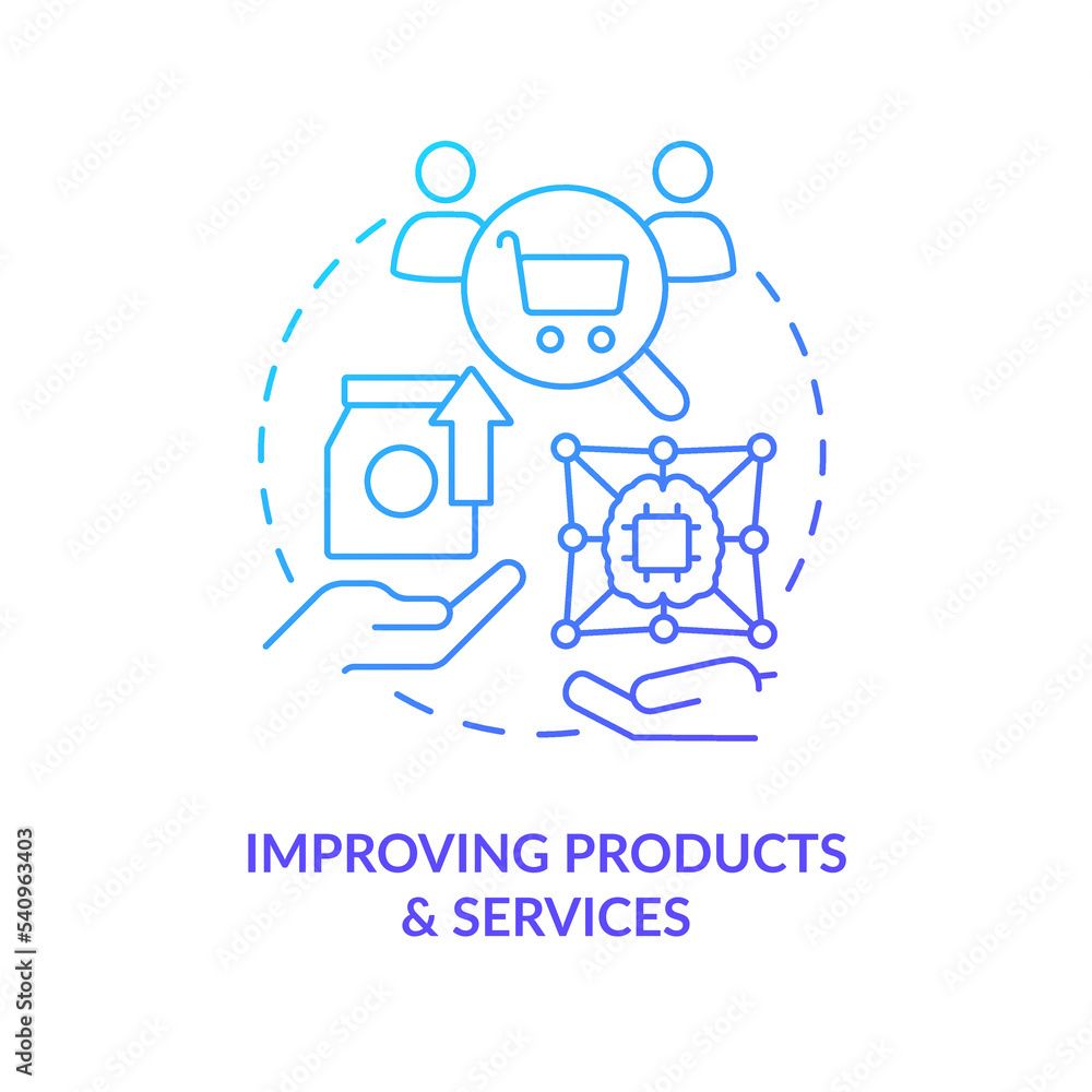 Improve products and services blue gradient concept icon. IoT business transformation benefits abstract idea thin line illustration. Isolated outline drawing. Myriad Pro-Bold font used
