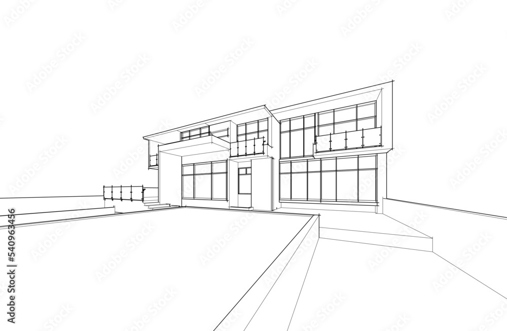 Architectural sketch of a house 3d illustration