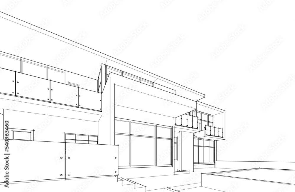 Architectural sketch of a house 3d illustration Architectural sketch of a house 3d illustration