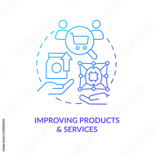Improve products and services blue gradient concept icon. IoT business transformation benefits abstract idea thin line illustration. Isolated outline drawing. Myriad Pro-Bold font used