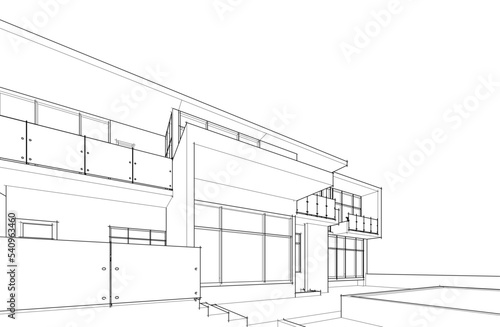 Architectural sketch of a house 3d illustration
