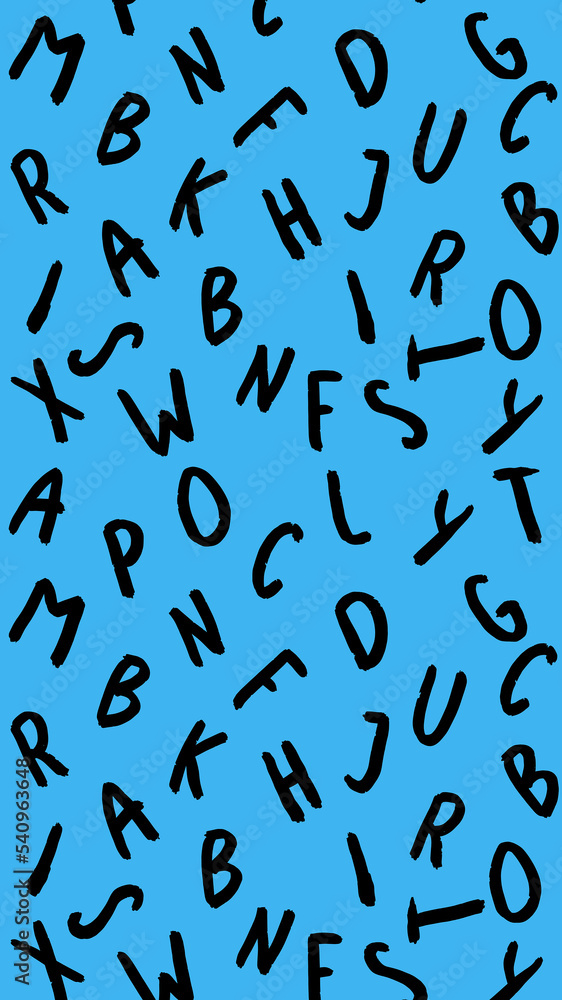 template with the image of keyboard symbols. set of letters. Surface template. blue background. Vertical image.