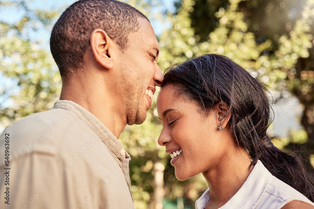 Love, black couple and being happy, smile and together bonding for relationship, marriage and outdoor. Romance, man and woman being joyful, happiness and loving for anniversary embrace and romantic. Love, black couple and being happy, smile and together bonding for relationship, marriage and outdoor. Romance, man and woman being joyful, happiness and loving for anniversary embrace and romantic.