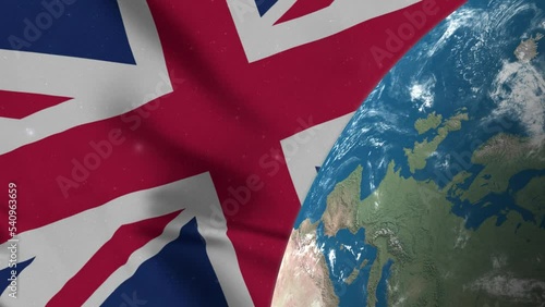 UK Flag and United Kingdom Map on Earth Globe 4K photo