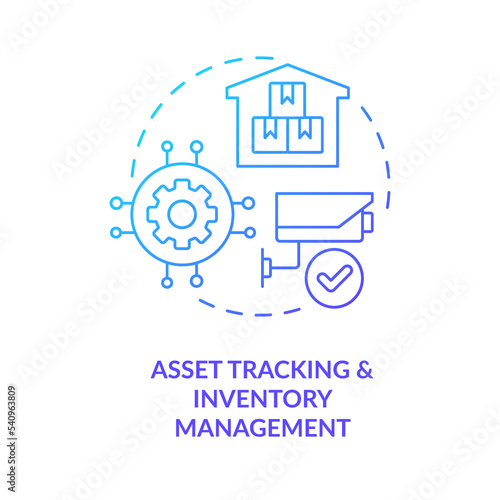 Provide IoT technologies blue gradient concept icon. Asset track. Inventory management. Involve automation abstract idea thin line illustration. Isolated outline drawing. Myriad Pro-Bold font used