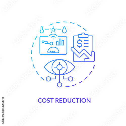 Cost reduction blue gradient concept icon. IoT in business benefit. Provide sensors devices abstract idea thin line illustration. Isolated outline drawing. Myriad Pro-Bold font used