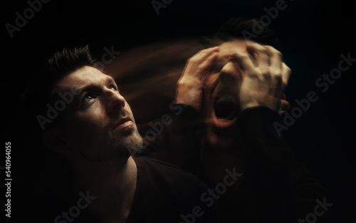 Plakat Double exposure on man projecting inner thoughts