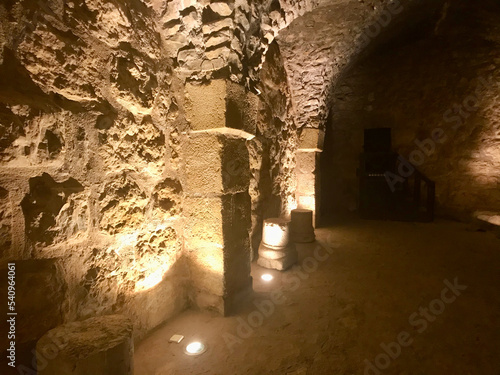 Ajloun, Jordan, November 2019 - A stone building HQ