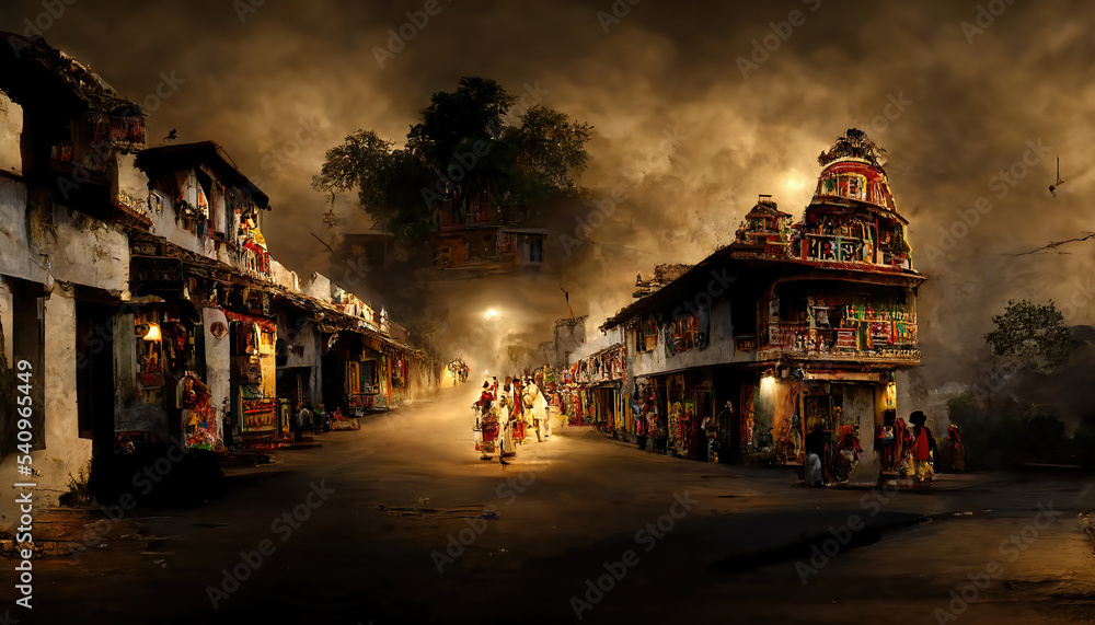 AI generated image of a small Hindu temple town in India 